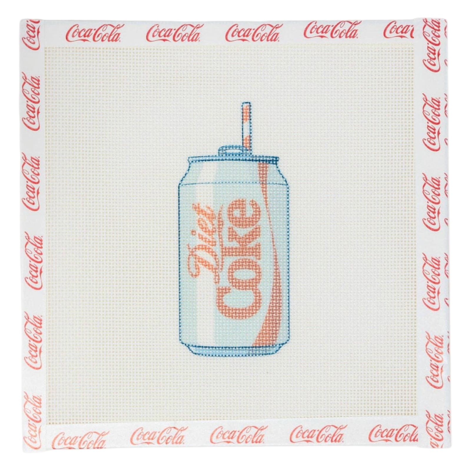 diet coke needlepoint, coca cola licensed needlepoint, soda can needlepoint canvas, pop culture stitch project, handpainted coca cola canvas, diet coke décor gift, licensed needlepoint design, diy coke stitch