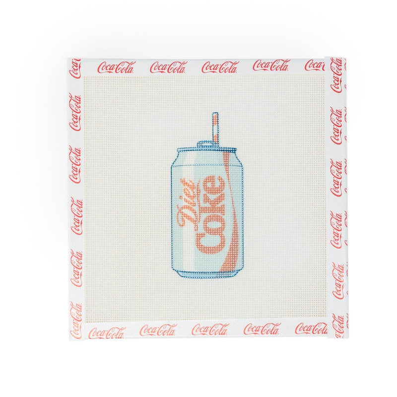 diet coke needlepoint, coca cola licensed needlepoint, soda can needlepoint canvas, pop culture stitch project, handpainted coca cola canvas, diet coke décor gift, licensed needlepoint design, diy coke stitch