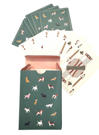 dog themed playing cards, custom dog poker deck, DesignWorks Ink dog cards, gold foil card deck, playing cards for dog lovers, cute dog card game set, unique poker cards, giftable playing card set, fun dog lover gift, stylish 52 card deck