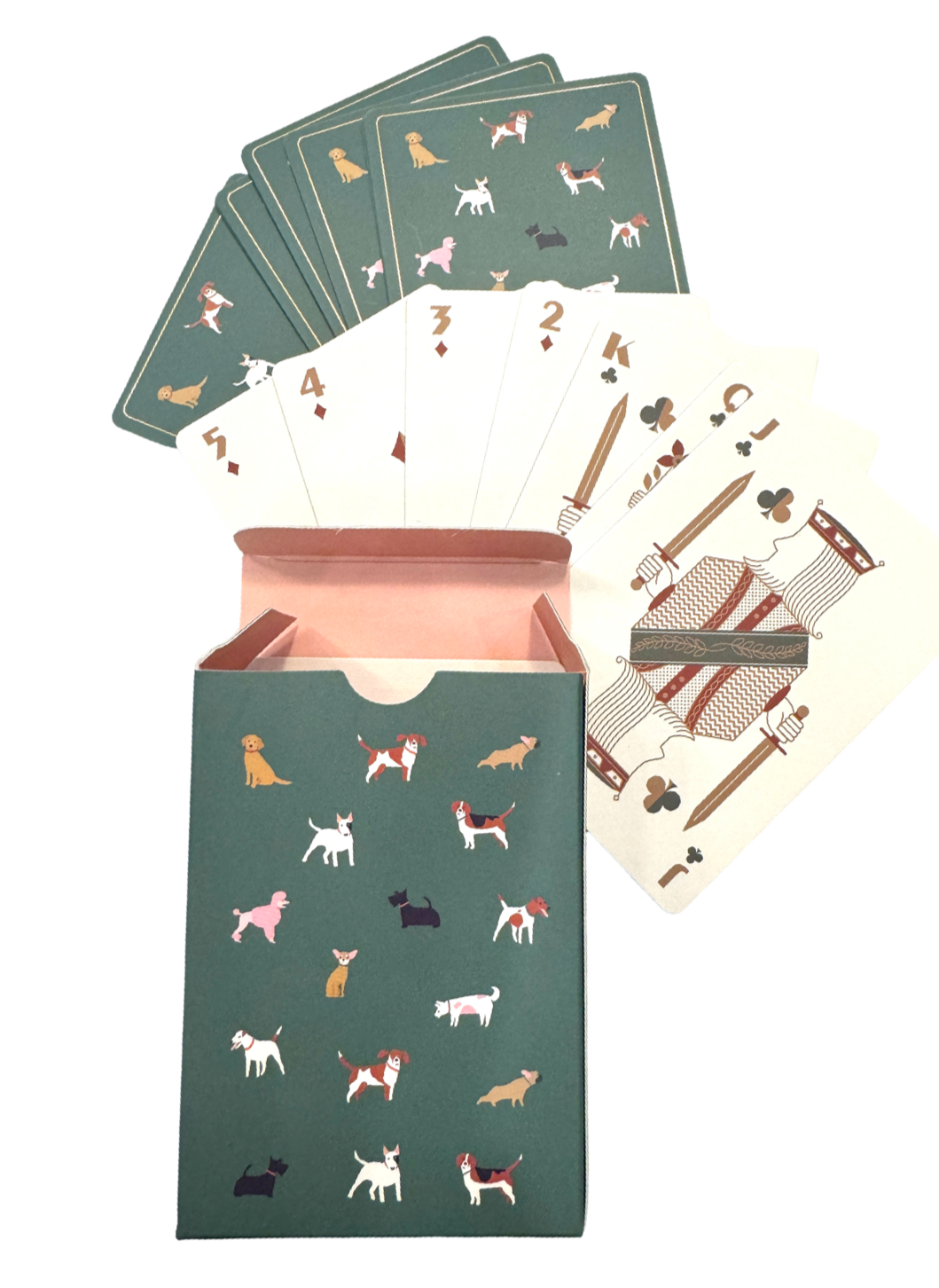 dog themed playing cards, custom dog poker deck, DesignWorks Ink dog cards, gold foil card deck, playing cards for dog lovers, cute dog card game set, unique poker cards, giftable playing card set, fun dog lover gift, stylish 52 card deck
