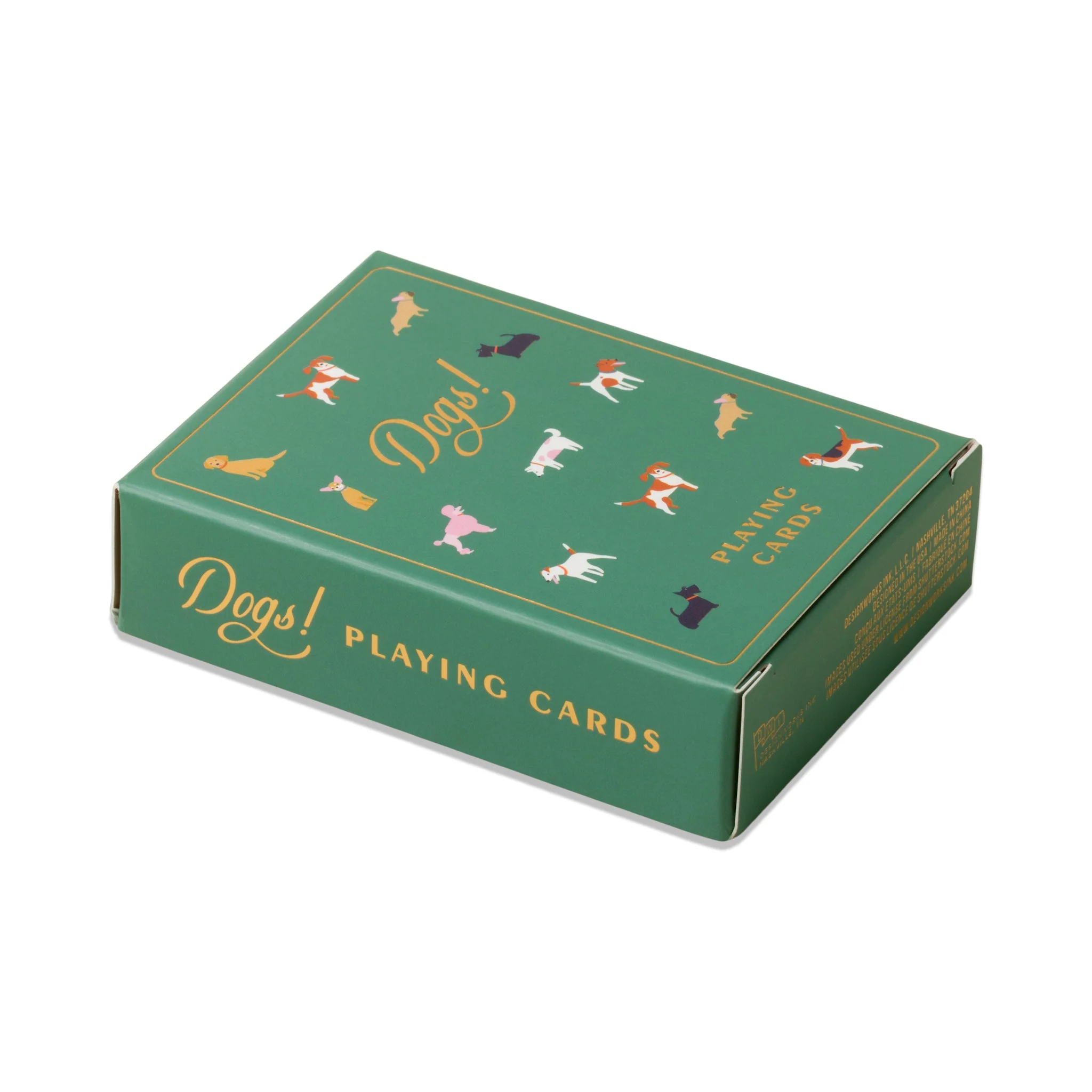 dog themed playing cards, custom dog poker deck, DesignWorks Ink dog cards, gold foil card deck, playing cards for dog lovers, cute dog card game set, unique poker cards, giftable playing card set, fun dog lover gift, stylish 52 card deck
