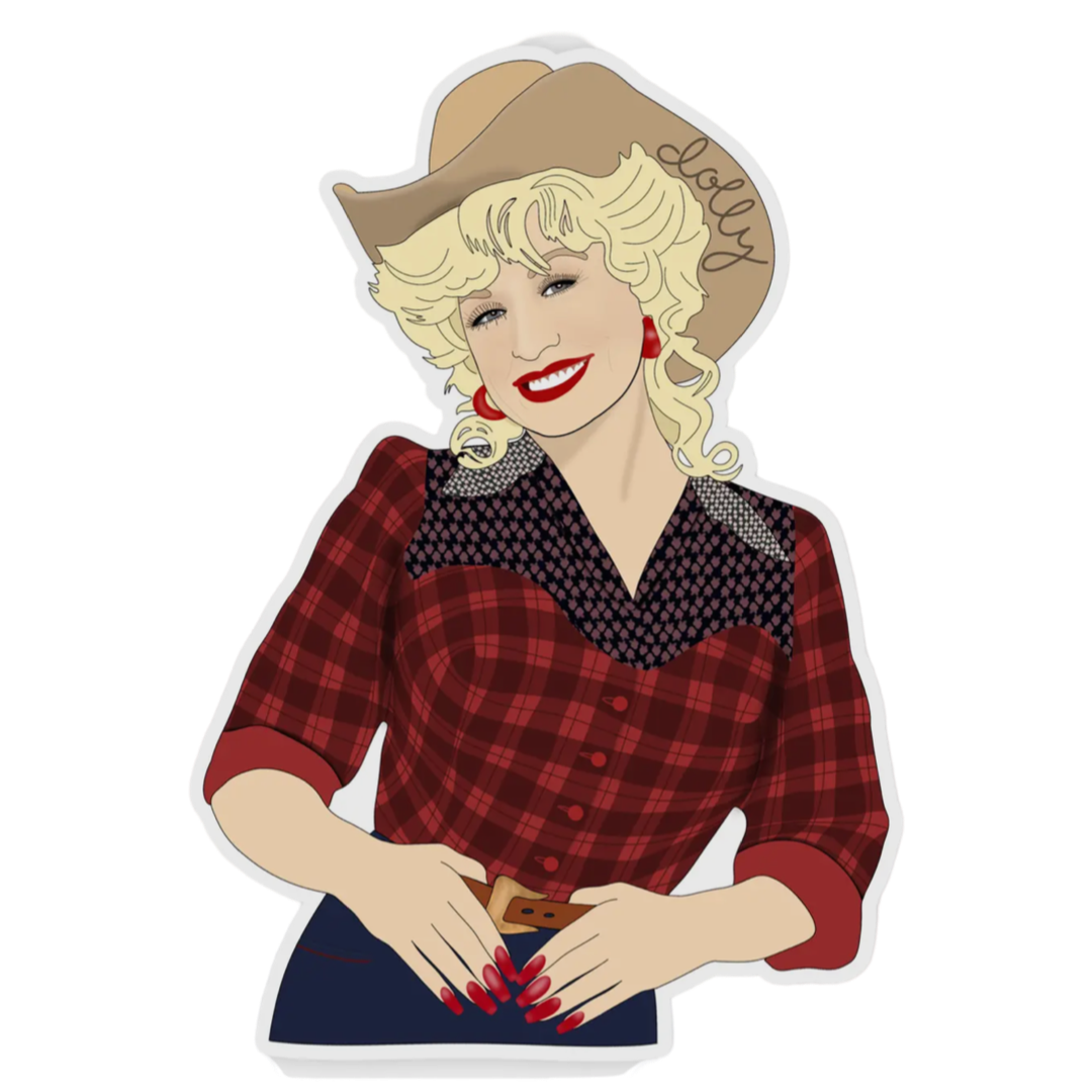 dolly parton rhinestone sticker red plaid shirt dollywood