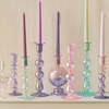 Colorful Egyptian Revival Glass Candlesticks: Small Bone Blue