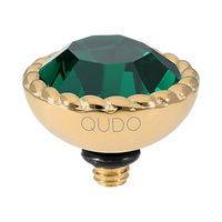 QUDO Bocconi Top Gold, QUDO Green and Golden Collection, interchangeable jewelry, gold crystal topper, green crystal jewelry, golden crystal jewelry, QUDO topper, interchangeable ring topper, stackable jewelry, Swarovski crystal jewelry, luxury fashion jewelry, collectible jewelry, boutique jewelry, interchangeable bracelet topper, colorful crystal jewelry, statement jewelry, QUDO jewelry collection