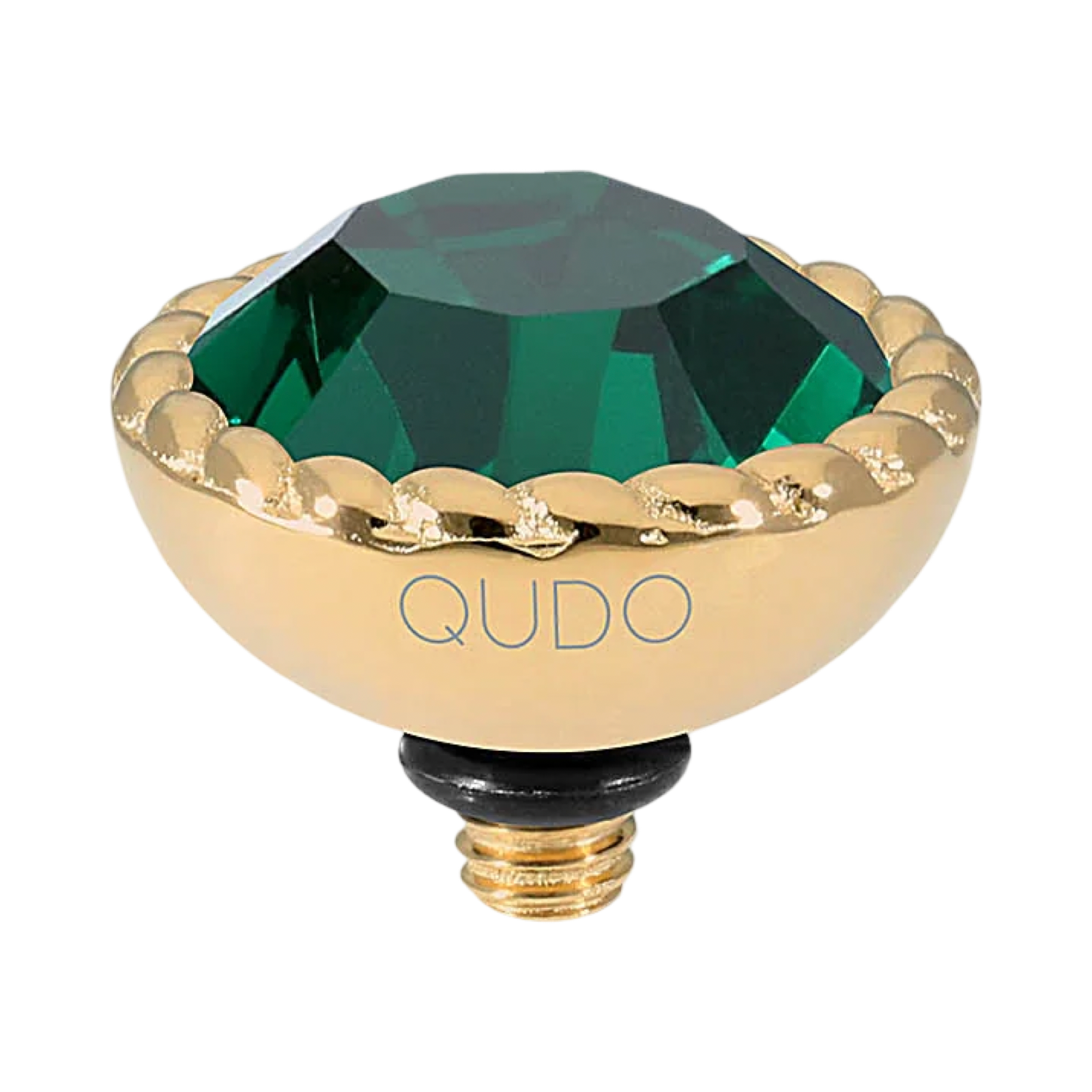 QUDO Bocconi Top Gold, QUDO Green and Golden Collection, interchangeable jewelry, gold crystal topper, green crystal jewelry, golden crystal jewelry, QUDO topper, interchangeable ring topper, stackable jewelry, Swarovski crystal jewelry, luxury fashion jewelry, collectible jewelry, boutique jewelry, interchangeable bracelet topper, colorful crystal jewelry, statement jewelry, QUDO jewelry collection