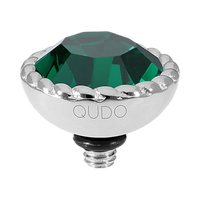 QUDO Bocconi Top Silver, QUDO Green and Golden Collection, interchangeable jewelry, silver crystal topper, green crystal jewelry, golden crystal jewelry, QUDO topper, interchangeable ring topper, stackable jewelry, Swarovski crystal jewelry, luxury fashion jewelry, collectible jewelry, boutique jewelry, interchangeable bracelet topper, colorful crystal jewelry, statement jewelry, QUDO jewelry collection