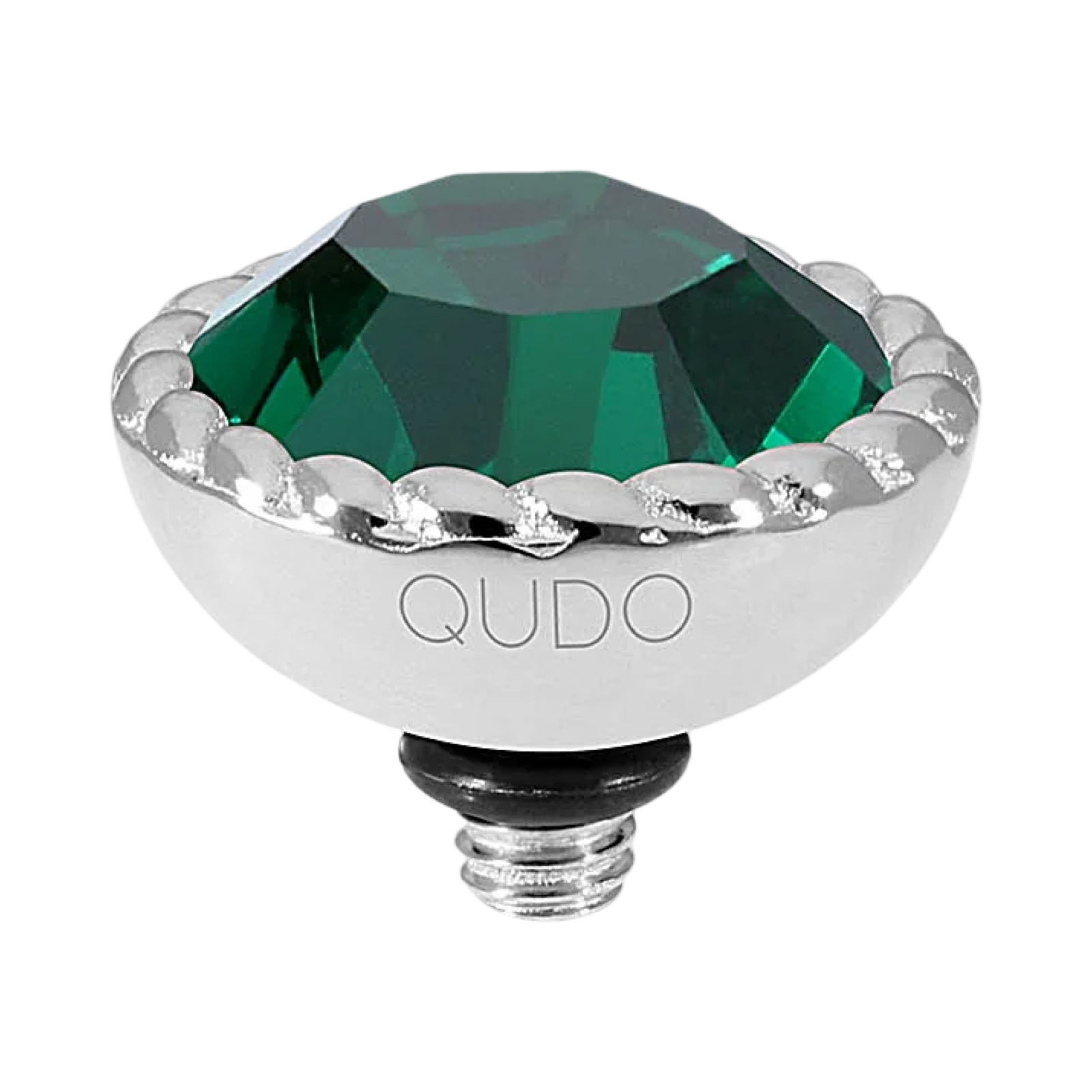 QUDO Bocconi Top Silver, QUDO Green and Golden Collection, interchangeable jewelry, silver crystal topper, green crystal jewelry, golden crystal jewelry, QUDO topper, interchangeable ring topper, stackable jewelry, Swarovski crystal jewelry, luxury fashion jewelry, collectible jewelry, boutique jewelry, interchangeable bracelet topper, colorful crystal jewelry, statement jewelry, QUDO jewelry collection