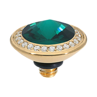 QUDO Tondo Deluxe Top 0.35, QUDO Green and Golden Collection, interchangeable jewelry, crystal topper, green crystal jewelry, golden crystal jewelry, QUDO topper, interchangeable ring topper, stackable jewelry, Swarovski crystal jewelry, luxury fashion jewelry, collectible jewelry, boutique jewelry, interchangeable bracelet topper, colorful crystal jewelry, statement jewelry, QUDO jewelry collection