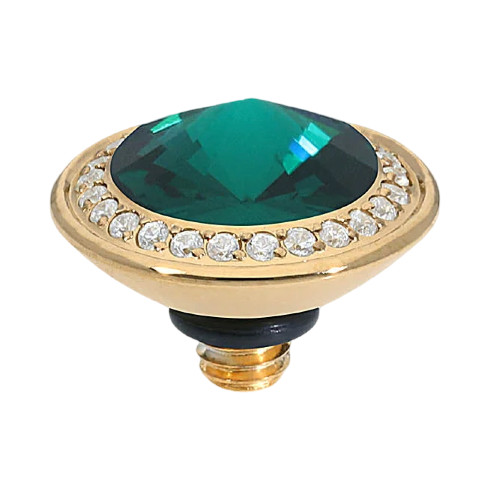 QUDO Tondo Deluxe Top 0.35, QUDO Green and Golden Collection, interchangeable jewelry, crystal topper, green crystal jewelry, golden crystal jewelry, QUDO topper, interchangeable ring topper, stackable jewelry, Swarovski crystal jewelry, luxury fashion jewelry, collectible jewelry, boutique jewelry, interchangeable bracelet topper, colorful crystal jewelry, statement jewelry, QUDO jewelry collection
