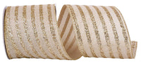 Glitter Stripes Linen Wired, Natural/gold, 4 In, 10 Yards