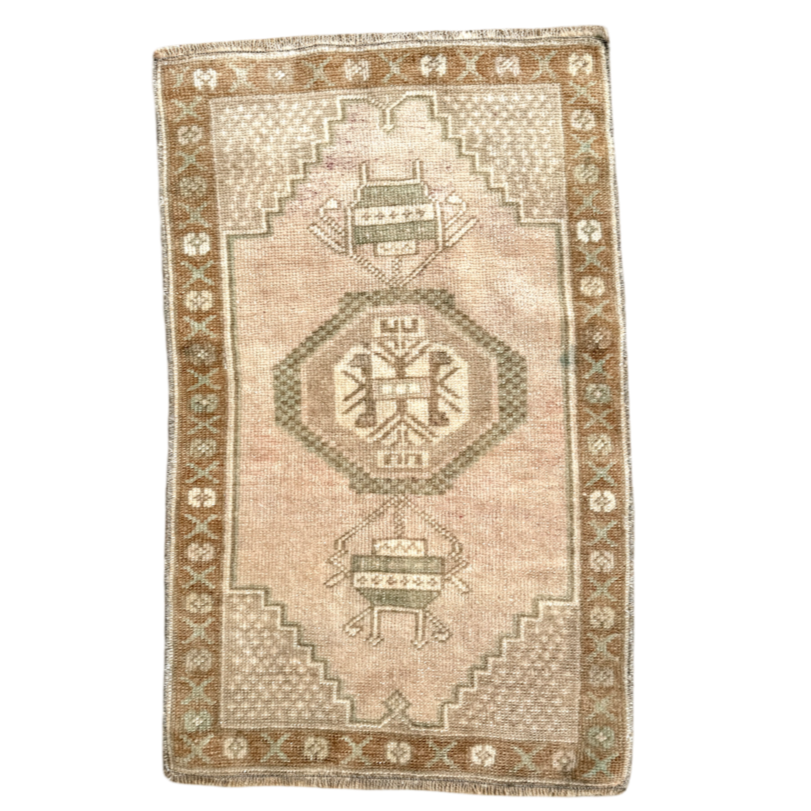 faded turkish rug, mini turkish rug, rose and olive rug, vintage turkish mat, soft color rug, handmade mini rug, small antique rug, neutral pink rug, boho turkish decor, entryway or powder room rug