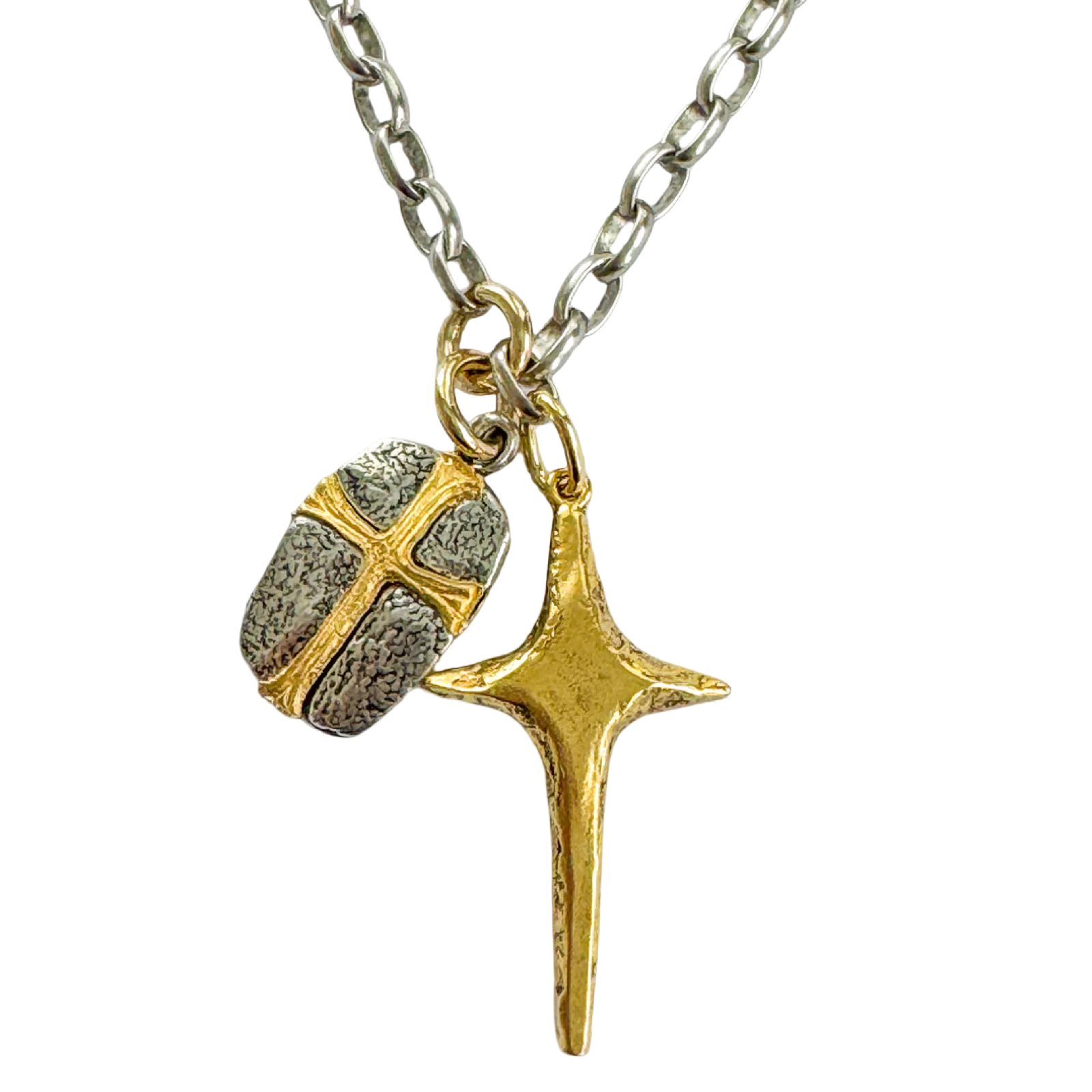 faith necklace, antique silver necklace, cross pendant necklace, rustic jewelry, dual pendant necklace, religious jewelry, mixed metal necklace, layered pendant