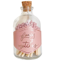 fancy matches, dusty rose match jar, custom colored matches, corked glass jar, match-striker, decorative match jar, home decor, luxury matches, elegant match jar, gift idea, match jar with striker, unique match jar, 