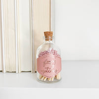 fancy matches, dusty rose match jar, custom colored matches, corked glass jar, match-striker, decorative match jar, home decor, luxury matches, elegant match jar, gift idea, match jar with striker, unique match jar, 