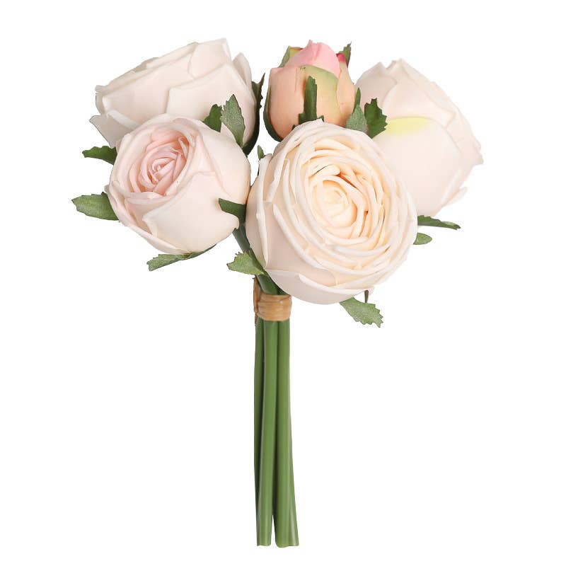 Real Touch Rose Garden 9 Inch Bouquet - Champagne - 6 Blooms