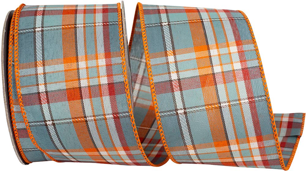 February Plaid Wired Edge Ribbon, Slate, 2-1/2 In, 10 Yards