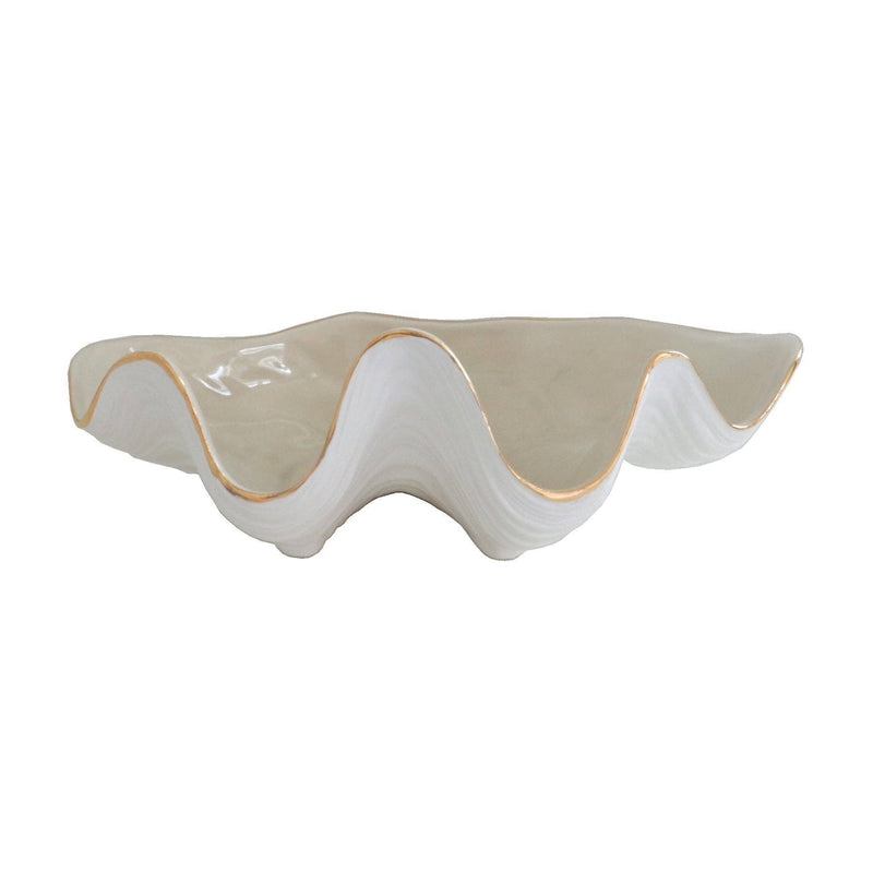 Clam Shell Bowl with 22K Gold Accent: Beige / Small