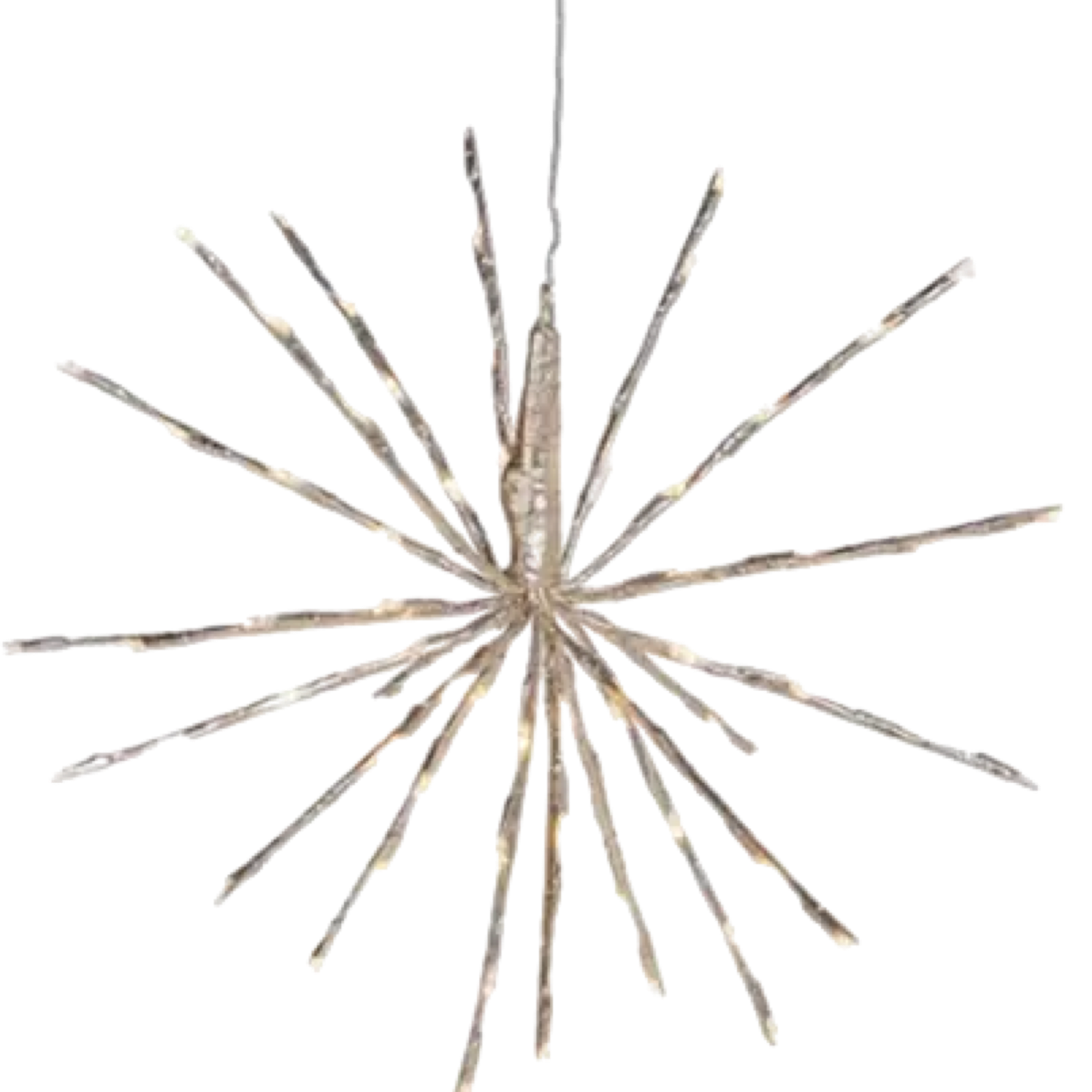Decorative starburst with metallic sheen on a white background