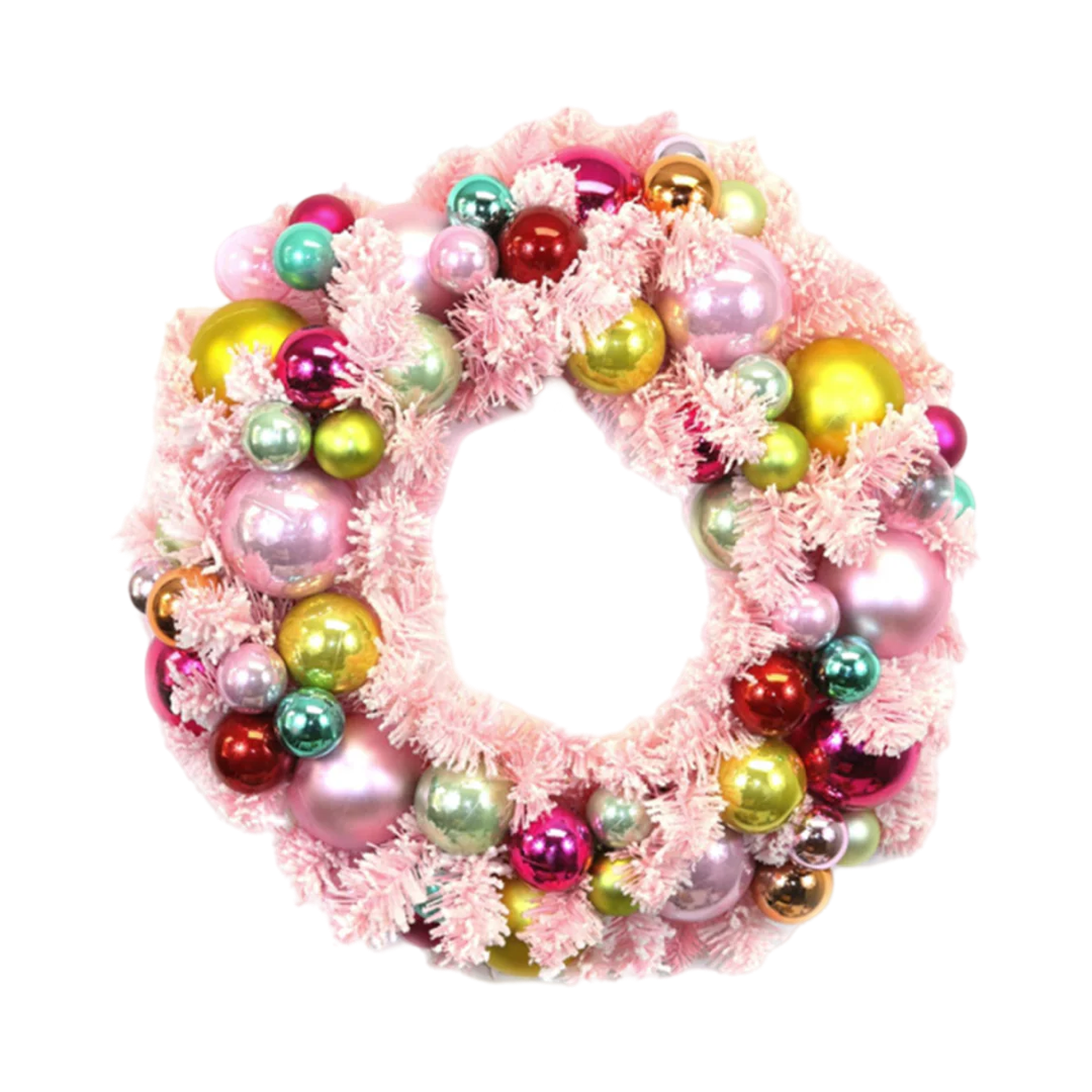 flocked pink christmas wreath