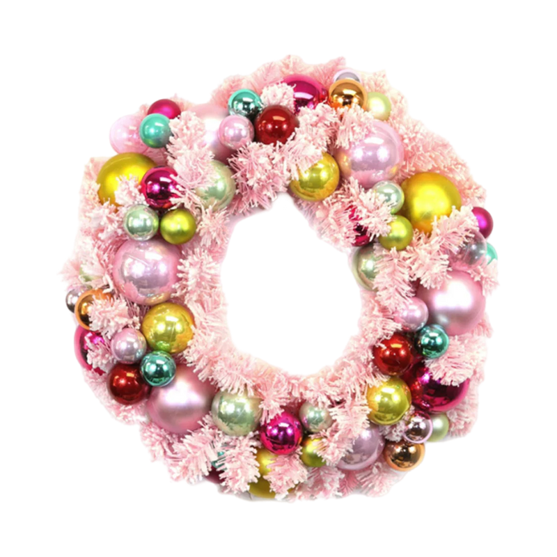 flocked pink christmas wreath
