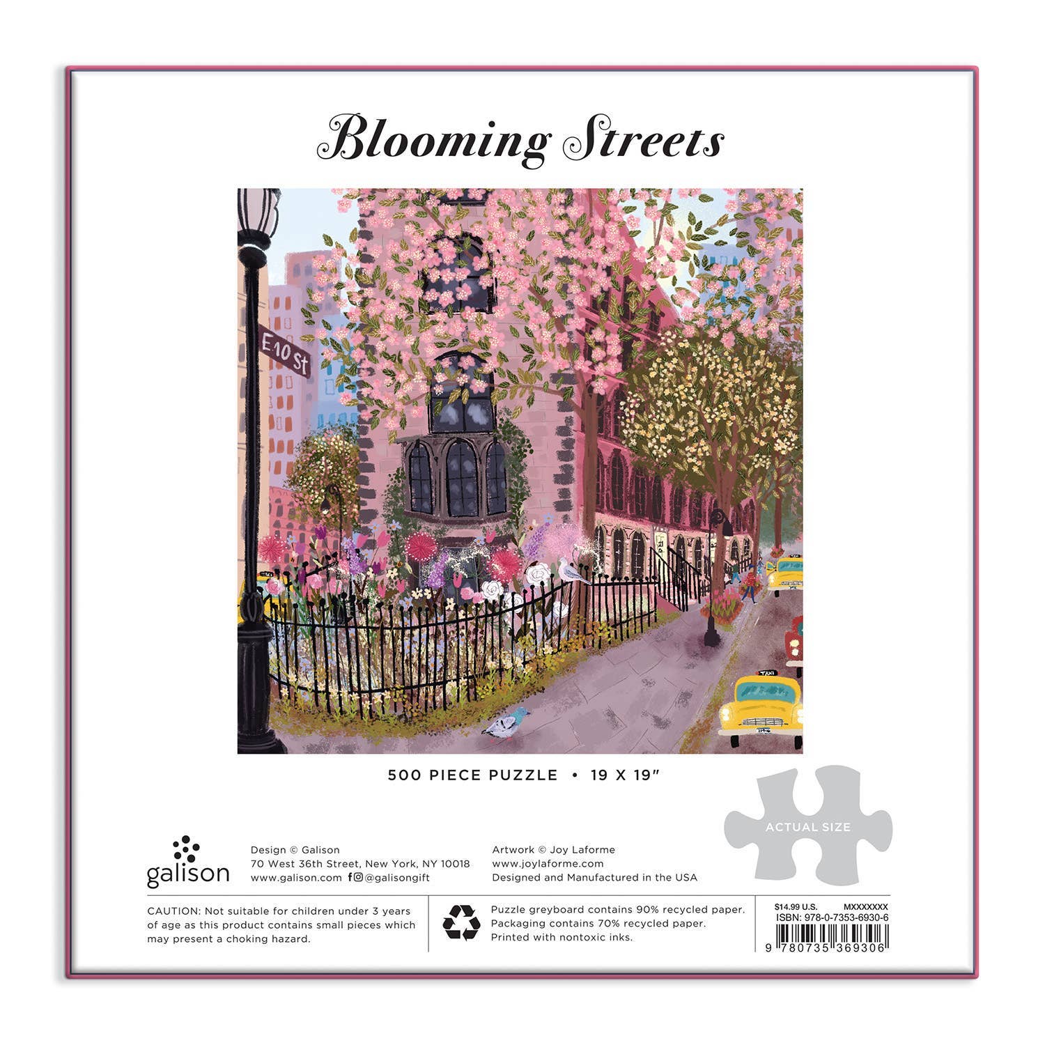 floral NYC puzzle, Blooming Streets puzzle, Galison 500 piece puzzle, illustrated city puzzle, springtime puzzle, urban floral puzzle, New York jigsaw, puzzle gift for adults, eco-friendly puzzle, scenic street puzzle