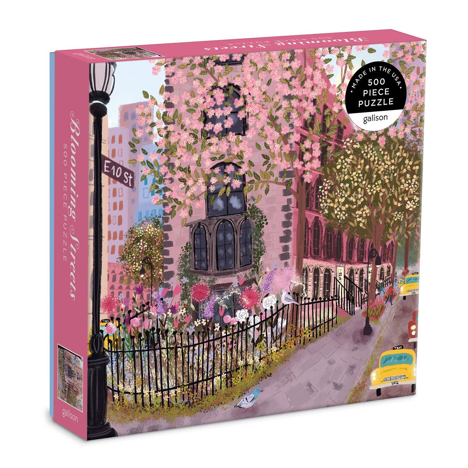floral NYC puzzle, Blooming Streets puzzle, Galison 500 piece puzzle, illustrated city puzzle, springtime puzzle, urban floral puzzle, New York jigsaw, puzzle gift for adults, eco-friendly puzzle, scenic street puzzle