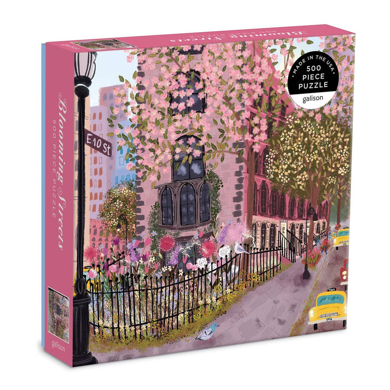 floral NYC puzzle, Blooming Streets puzzle, Galison 500 piece puzzle, illustrated city puzzle, springtime puzzle, urban floral puzzle, New York jigsaw, puzzle gift for adults, eco-friendly puzzle, scenic street puzzle