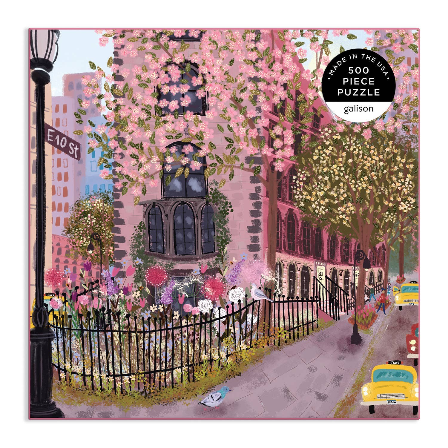 floral NYC puzzle, Blooming Streets puzzle, Galison 500 piece puzzle, illustrated city puzzle, springtime puzzle, urban floral puzzle, New York jigsaw, puzzle gift for adults, eco-friendly puzzle, scenic street puzzle