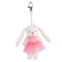 Plush bunny keychain with a pink dress on a white background