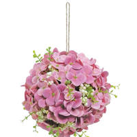 fuchsia hydrangea orb, hanging flower ball, 6 inch floral sphere, bright artificial hydrangea, garden party decor, spring floral accent, hanging floral orb decoration, bold pink flower orb, romantic home decor, faux hydrangea arrangement