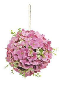 fuchsia hydrangea orb, hanging flower ball, 6 inch floral sphere, bright artificial hydrangea, garden party decor, spring floral accent, hanging floral orb decoration, bold pink flower orb, romantic home decor, faux hydrangea arrangement