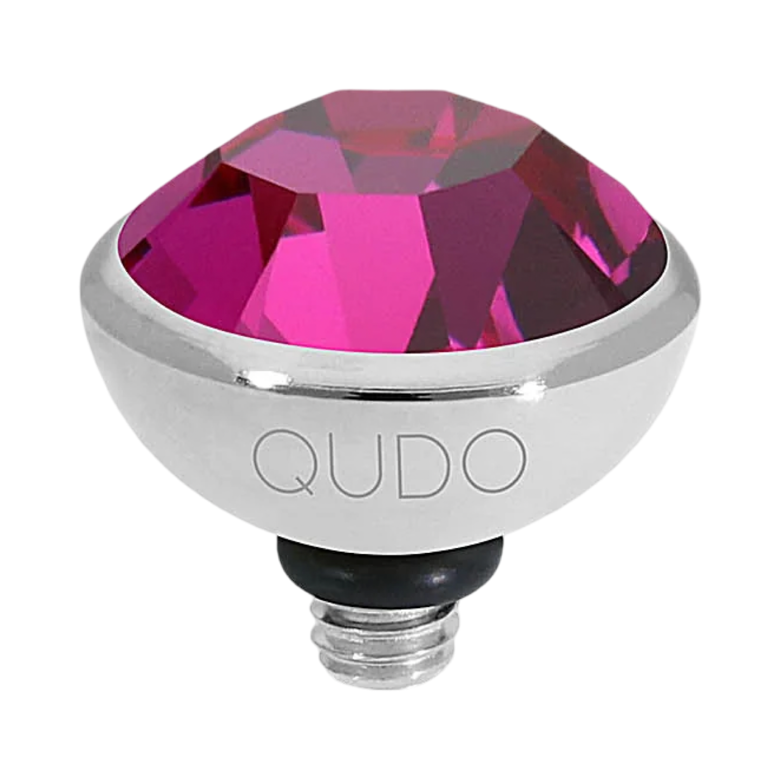 Light bulb with pink gem and 'QUDO' branding on a white background