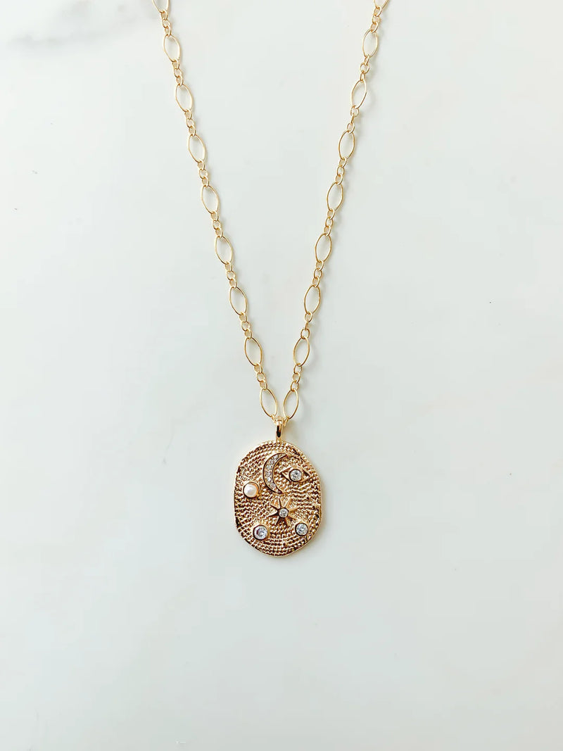 galaxy necklace, celestial jewelry, pearl and cz necklace, gold filled pendant necklace, night sky jewelry, star necklace, long short chain necklace, artisan celestial pendant