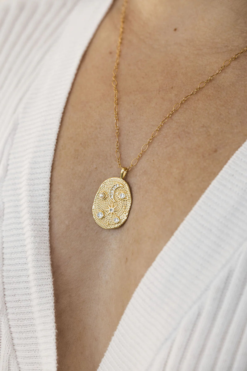 galaxy necklace, celestial jewelry, pearl and cz necklace, gold filled pendant necklace, night sky jewelry, star necklace, long short chain necklace, artisan celestial pendant
