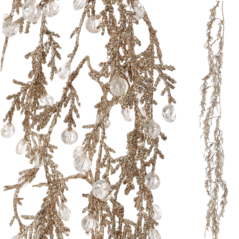 glittered holiday garland, 6 foot ice garland, gold Christmas garland, shimmering Christmas decor, acrylic ice garland, festive gold garland, glitter garland for mantel, holiday sparkle decor, Christmas glam garland, gold icy garland