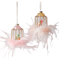 Glitterville Glass Birdcage ornaments with light pink ostrich style feathers