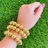 gold beaded bracelet, black and gold bracelet, stackable stretch bracelet, Brianna bracelet, minimalist gold beaded jewelry, casual fashion bracelet, stretchy layering bracelet, black beaded stretch bracelet, everyday bracelet for women, modern beaded bracelet

