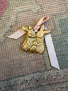 gold bunny clay easter ornament on satin ribbon