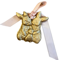 gold bunny clay easter ornament on satin ribbon