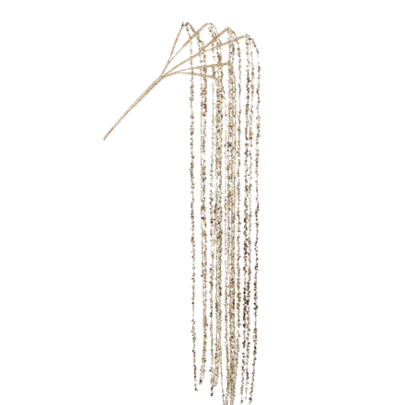 Long, thin gold chain on a white background