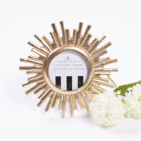 gold starburst picture frame, 4x6 photo frame, elegant gold photo frame, metallic picture frame, modern glam picture frame, gold tabletop frame, giftable photo frame, gold frame for special memories, decorative photo frame 4x6, aluminum starburst frame