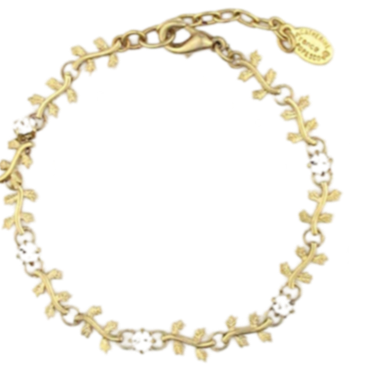 gold vine bracelet, Parisienne style bracelet, crystal embellished bracelet, La Vie jewelry, elegant gold bracelet, feminine dainty bracelet, floral inspired gold jewelry, French garden jewelry, delicate vine accessory, romantic gold crystal bracelet