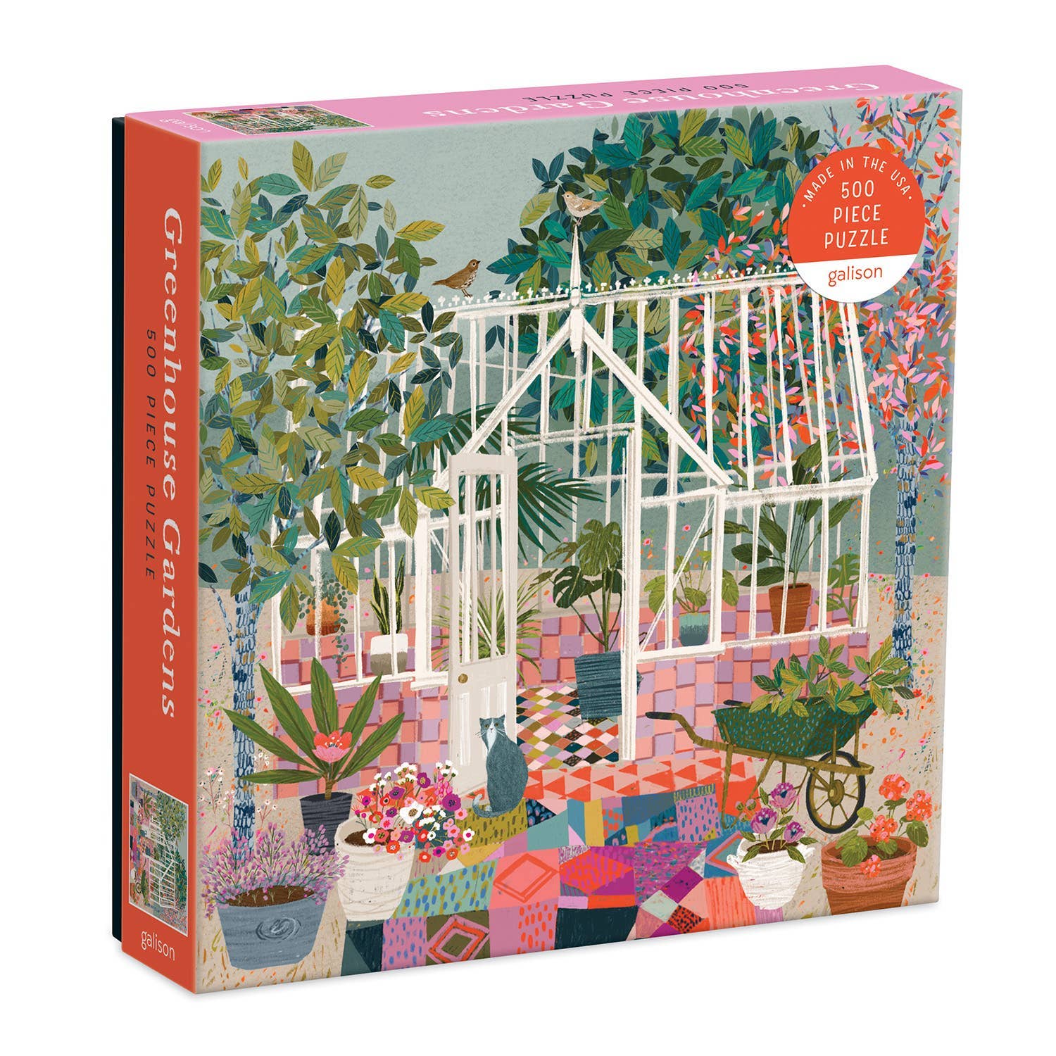 greenhouse puzzle, garden puzzle, Galison puzzle, 500 piece jigsaw, plant lover gift, colorful garden puzzle, USA made puzzle, recycled paper puzzle, puzzle for adults, floral puzzle