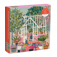 greenhouse puzzle, garden puzzle, Galison puzzle, 500 piece jigsaw, plant lover gift, colorful garden puzzle, USA made puzzle, recycled paper puzzle, puzzle for adults, floral puzzle