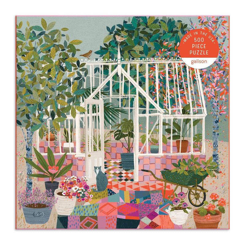 greenhouse puzzle, garden puzzle, Galison puzzle, 500 piece jigsaw, plant lover gift, colorful garden puzzle, USA made puzzle, recycled paper puzzle, puzzle for adults, floral puzzle