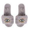 Grey Plush Slide Slippers Evil Eye