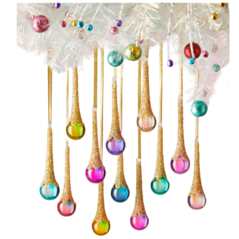 Glitterville gold and colored glass drop ornaments