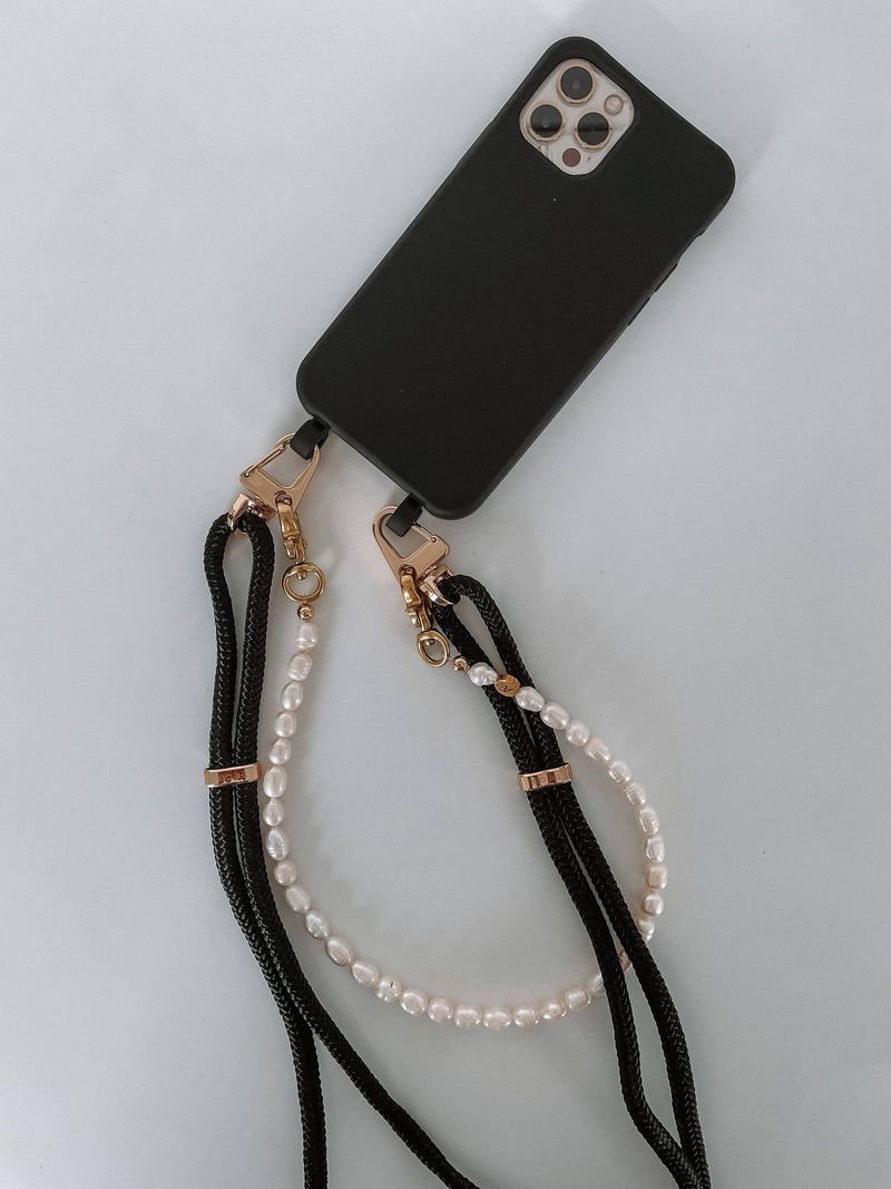 handmade cell phone wristlet, pearl cell phone wristlet, sea pearl charm wristlet, elegant phone accessory, luxury phone holder