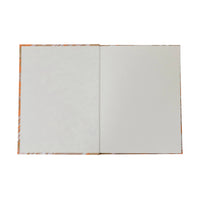 Open notebook with white pages on a white background