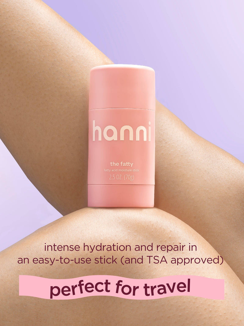 hanni The Fatty, omega-rich body moisturizer, fragrance free skin balm, eczema safe moisturizer, sensitive skin body stick, solid body moisturizer, dry skin repair stick, hanni skincare, body balm with fatty acids, clean skincare for dry skin

